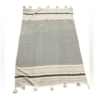 Max Studio Navy and White Striped Throw Blanket
